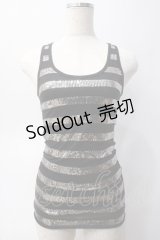 GLAD NEWS / スパンコールボーダーキャミ R 黒×シルバー Y-25-06-01-058-GL-TO-SZ-ZY