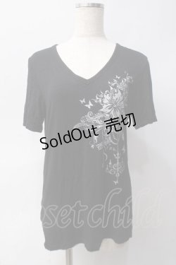 画像1: Sixh / プリントVネックカットソー  黒 Y-25-06-01-066-HN-TO-SZ-ZY
