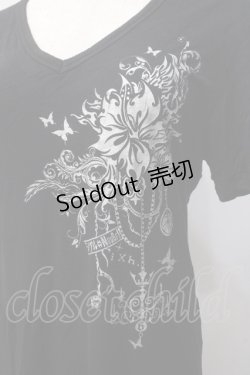画像3: Sixh / プリントVネックカットソー  黒 Y-25-06-01-066-HN-TO-SZ-ZY