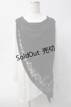 画像1: ALGONQUINS / プリント入りレイヤードトップス F 白×黒 Y-25-06-01-069-AL-TO-SZ-ZY