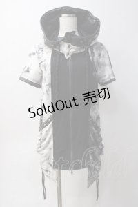 SEX POT ReVeNGe / むら染めワイヤーフードロングパーカー M 白×黒 Y-25-06-01-074-SP-TO-SZ-ZY