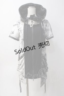 画像1: SEX POT ReVeNGe / むら染めワイヤーフードロングパーカー M 白×黒 Y-25-06-01-074-SP-TO-SZ-ZY