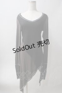 Sixh / 変形スリーブロングトップス  黒×チャコール Y-25-06-01-083-HN-TO-SZ-ZT239