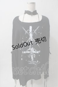 Moi-meme-Moitie / フォールクロス・チョーカー付きガーゼトップス MEN ブラック Y-25-06-01-090-MO-TO-SZ-ZY