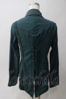 画像2: Ozz Croce / ネクタイ付きメッシュ切替ブラウス  グリーン Y-25-06-01-097-OO-BL-SZ-ZY