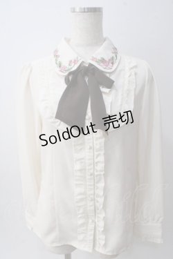 画像1: axes femme / お花刺繍フリルブラウス M 生成り Y-25-06-01-107-AX-BL-SZ-ZY