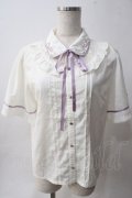 axes femme POETIQUE / フラワー刺繍襟半袖ブラウス M 生成り Y-25-06-01-109-AX-BL-SZ-ZY