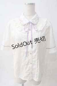 axes femme POETIQUE / フラワー刺繍襟半袖ブラウス M 生成り Y-25-06-01-109-AX-BL-SZ-ZY