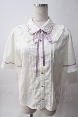 画像1: axes femme POETIQUE / フラワー刺繍襟半袖ブラウス M 生成り Y-25-06-01-109-AX-BL-SZ-ZY