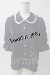 axes femme POETIQUE / 薔薇モチーフ付ブラウス M 紺 Y-25-06-01-114-AX-BL-SZ-ZY