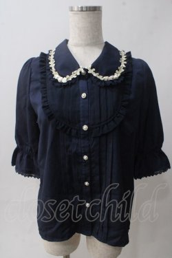 画像1: axes femme POETIQUE / 薔薇モチーフ付ブラウス M 紺 Y-25-06-01-114-AX-BL-SZ-ZY