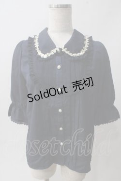画像1: axes femme POETIQUE / 薔薇モチーフ付ブラウス M 紺 Y-25-06-01-114-AX-BL-SZ-ZY