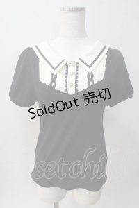 axes femme POETIQUE / 襟デザイン半袖カットソー M 黒 Y-25-06-01-121-AX-TO-SZ-ZY