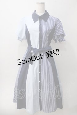 画像1: axes femme / ストライプ切替配色シャツワンピース F 紺 Y-25-06-01-141-AX-OP-SZ-ZY