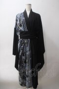 Deorart / 和柄切替着流しガウン  黒×青 Y-25-06-01-156-PU-JA-SZ-ZY