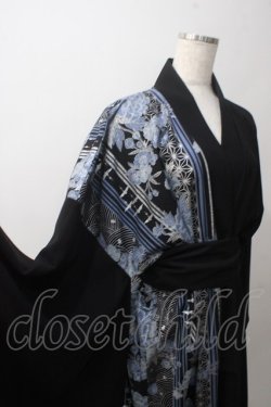 画像3: Deorart / 和柄切替着流しガウン  黒×青 Y-25-06-01-156-PU-JA-SZ-ZY
