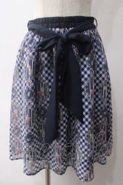 画像1: axes femme POETIQUE / ラビットブーケ柄スカート M 紺 Y-25-06-01-190-AX-SK-SZ-ZY