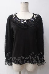 axes femme / ローズガーデン袖レースプルオーバー M 黒 Y-25-06-03-040-AX-TO-SZ-ZI