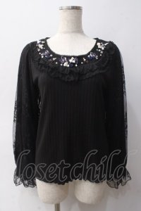 axes femme / ローズガーデン袖レースプルオーバー M 黒 Y-25-06-03-040-AX-TO-SZ-ZI