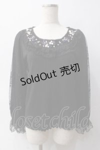 axes femme / ローズガーデン袖レースプルオーバー M 黒 Y-25-06-03-040-AX-TO-SZ-ZI