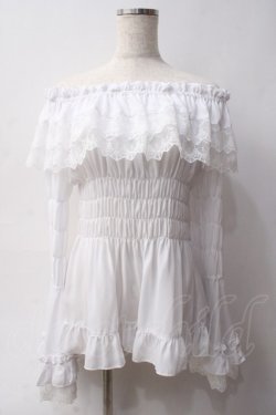 画像1: ATELIER PIERROT / オフショルダーシャーリングカットソー  ホワイト Y-25-06-03-056-EL-BL-SZ-ZY