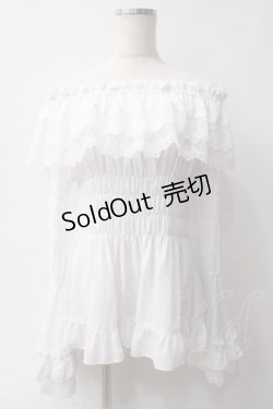 画像1: ATELIER PIERROT / オフショルダーシャーリングカットソー  ホワイト Y-25-06-03-056-EL-BL-SZ-ZY