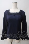 axes femme / レース使いフレア袖リブプルオーバー M 紺 Y-25-06-03-063-AX-TO-SZ-ZY