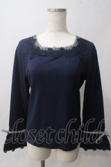 axes femme / レース使いフレア袖リブプルオーバー M 紺 Y-25-06-03-063-AX-TO-SZ-ZI