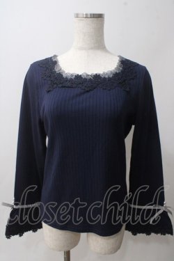 画像1: axes femme / レース使いフレア袖リブプルオーバー M 紺 Y-25-06-03-063-AX-TO-SZ-ZY