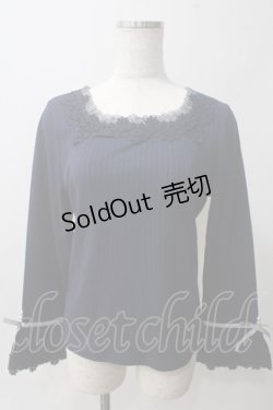 画像1: axes femme / レース使いフレア袖リブプルオーバー M 紺 Y-25-06-03-063-AX-TO-SZ-ZI