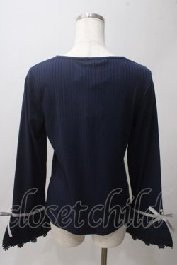 画像2: axes femme / レース使いフレア袖リブプルオーバー M 紺 Y-25-06-03-063-AX-TO-SZ-ZY