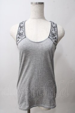 画像1: GHOST of HARLEM / スカル刺繍ロングタンク F グレー Y-25-06-03-067-GL-TO-SZ-ZY