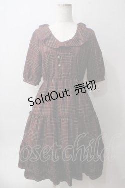 画像1: axes femme / ラッフル襟チェックワンピース M ワイン Y-25-06-03-079-AX-OP-SZ-ZY