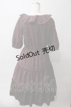 画像2: axes femme / ラッフル襟チェックワンピース M ワイン Y-25-06-03-079-AX-OP-SZ-ZY