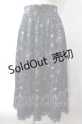 axes femme / ミュルーズ染織美術館コラボ/フェザー×フラワー柄スカート M 紺 Y-25-06-03-124-AX-SK-SZ-ZT183