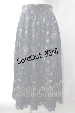 画像1: axes femme / ミュルーズ染織美術館コラボ/フェザー×フラワー柄スカート M 紺 Y-25-06-03-124-AX-SK-SZ-ZT183