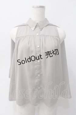画像3: axes femme POETIQUE / ケープデザインブラウス  チャコール Y-25-06-03-028-AX-BL-SZ-ZY