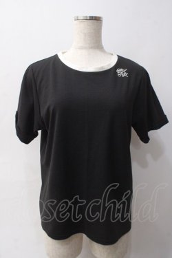 画像1: axes femme / ロゴ刺繍リンガーTシャツ F 黒 Y-25-06-03-038-AX-TO-SZ-ZY