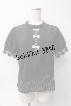 画像1: axes femme POETIQUE / トランプ刺繍プチリボンブラウス M 黒 Y-25-06-06-048-AX-BL-SZ-ZY
