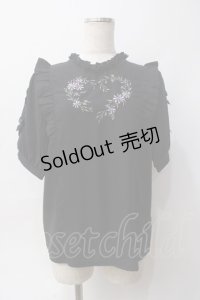 axes femme POETIQUE / フラワーハート刺繍ブラウス M 黒 Y-25-06-06-053-AX-BL-SZ-ZY