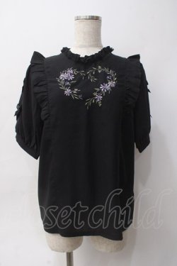 画像1: axes femme POETIQUE / フラワーハート刺繍ブラウス M 黒 Y-25-06-06-053-AX-BL-SZ-ZY