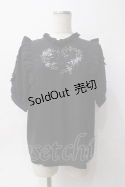 画像1: axes femme POETIQUE / フラワーハート刺繍ブラウス M 黒 Y-25-06-06-053-AX-BL-SZ-ZY