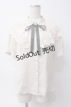 画像1: axes femme / レースケープリボン付半袖ブラウス M 生成り Y-25-06-06-054-AX-BL-SZ-ZY