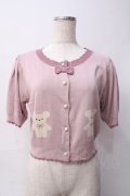 axes femme kawaii / クマ柄半袖ニットカーディガン M ピンク Y-25-06-06-059-AX-TO-SZ-ZY