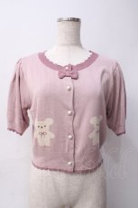 画像1: axes femme Kawaii / クマ柄半袖ニットカーディガン M ピンク Y-25-06-06-059-AX-TO-SZ-ZI (1)