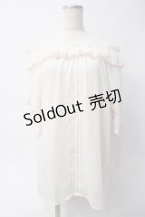 axes femme / 刺繍袖楊柳シフォンチュニック M 生成り Y-25-06-06-064-AX-OP-SZ-ZI