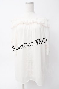 axes femme / 刺繍袖楊柳シフォンチュニック M 生成り Y-25-06-06-064-AX-OP-SZ-ZI
