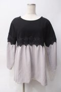 axes femme / 異素材切替フレアチュニック M 黒×グレー Y-25-06-06-065-AX-OP-SZ-ZY