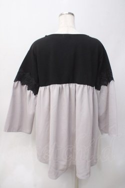 画像2: axes femme / 異素材切替フレアチュニック M 黒×グレー Y-25-06-06-065-AX-OP-SZ-ZY