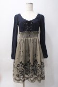 axes femme / チュールフロッキー切替ワンピース M 紺 Y-25-06-06-105-AX-OP-SZ-ZY